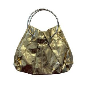 Vintage Y2K Gold Handbag with Hoop Handles Hobo Bag Purse Women